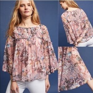 Anthro Akemi Kin Juno Patrizia Floral Sheer Top XS